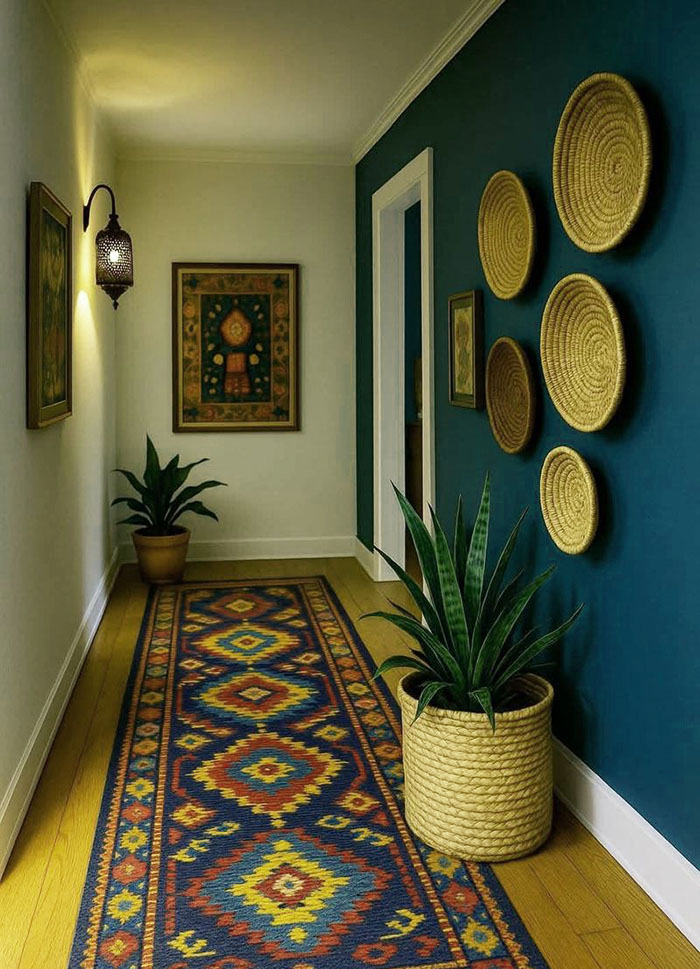 Trang trí tường bằng vật phẩm mây tre